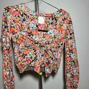 SO Multicolor Floral Blouse with Long Sleeves